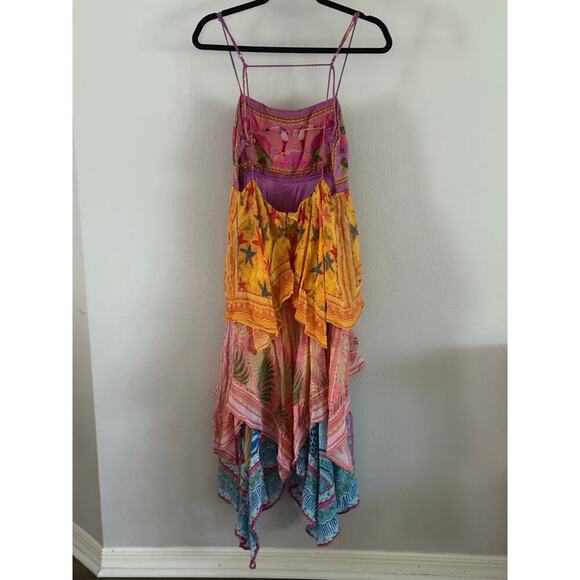 FARM Rio Maxi Dress Pink Orange Tropical Print Ruffled Tiered Spaghetti Strap - Picture 9 of 11